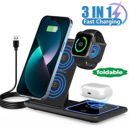 30W LED Fast Wireless Charger Stand 3 in 1 For apple devices