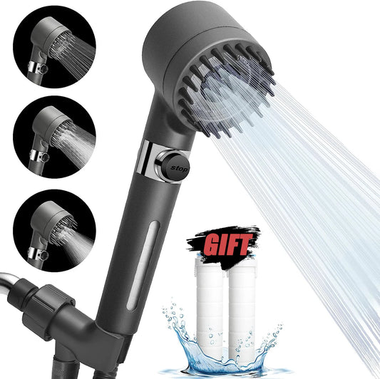 High-pressure Shower Head 3-mode Adjustable Spray with Massage Brush Filter