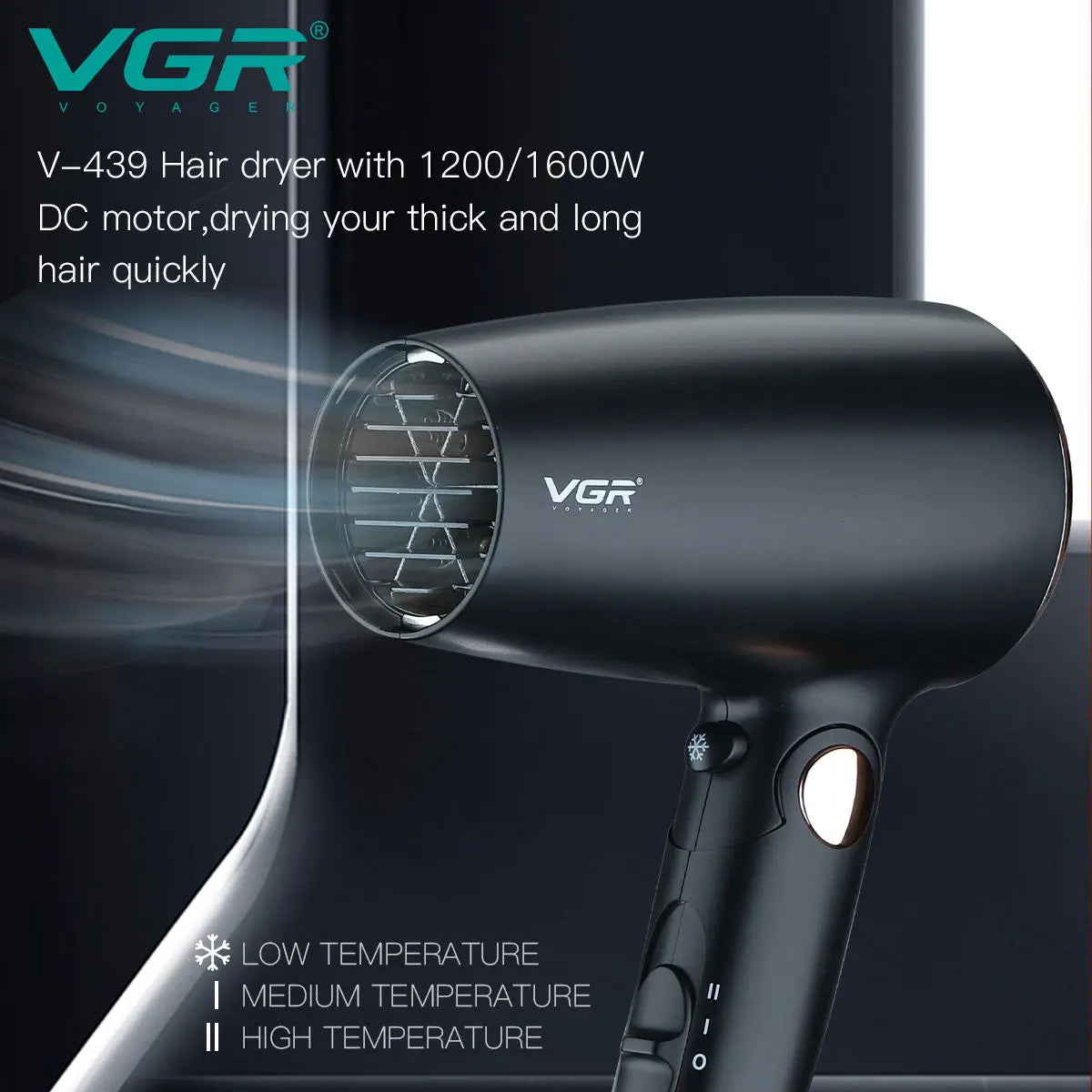 Low Noise and Fast Dry Electric Travel Hair Dryer with Foldable Handle