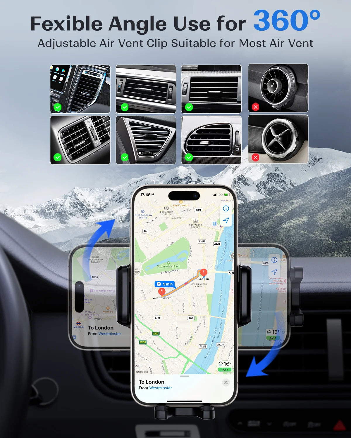 Wireless Charger in car with 360 Rotate for all devices