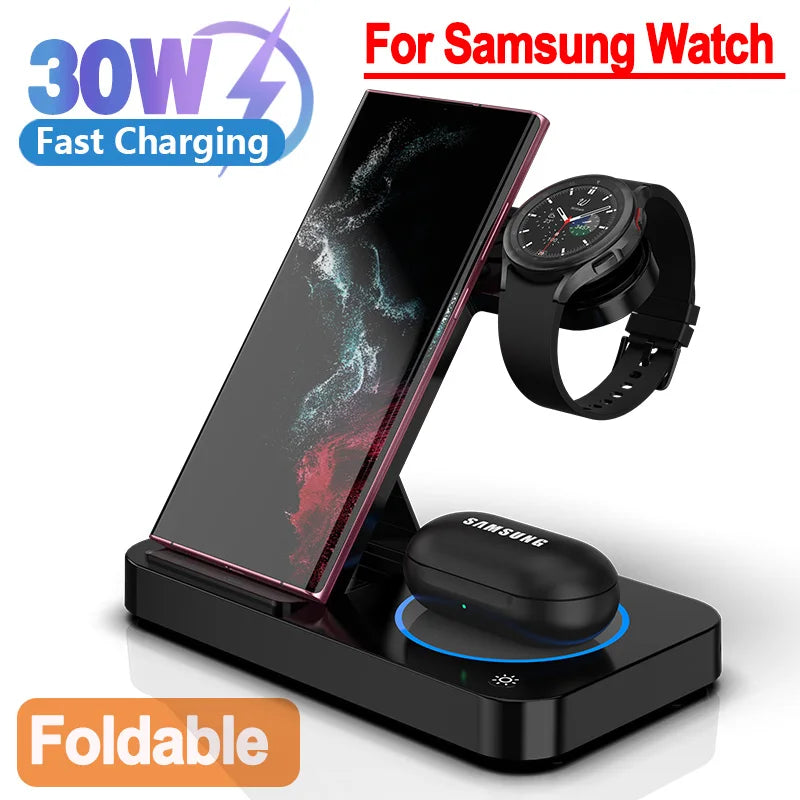 Foldable 30W 3 In 1 Wireless Charger For Samsung devices